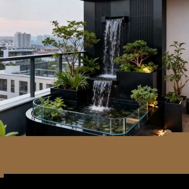Balcony Stainless Steel Metal Fish Tank Flowing Water Fish Pond Flower Box Outdoor Courtyard Terrace Waterfall Landscape Stainless Steel Flower Box