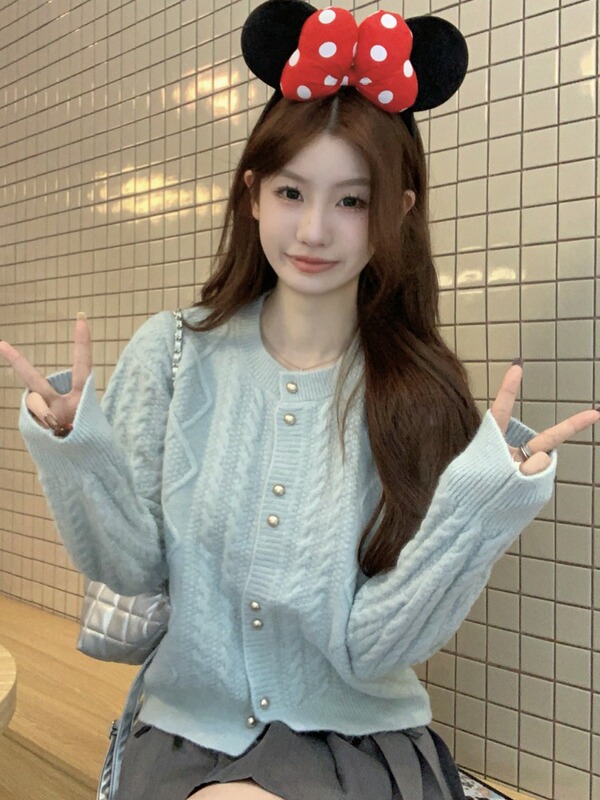 小香风加厚麻花圆领毛衣外套女春秋冬宽松小个子短款针织开衫上衣|undefined