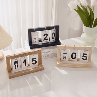 Creative Calendar Desktop Ornament Vintage Wooden Flipable Decoration Ins Style Photo Prop