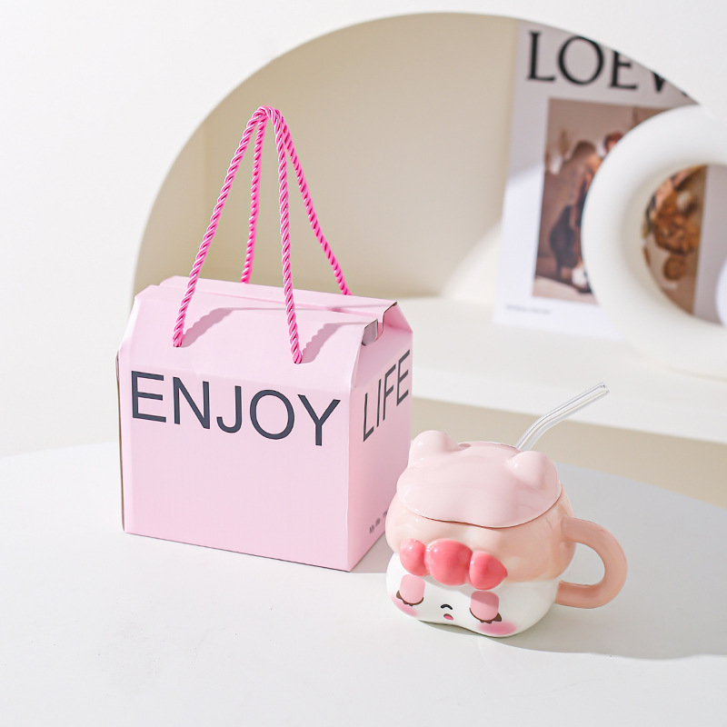 Creativa y encantadora chica taza de paja de cerámica taza para una chica mejor amiga práctica regalo de cumpleaños taza acompañante regalo