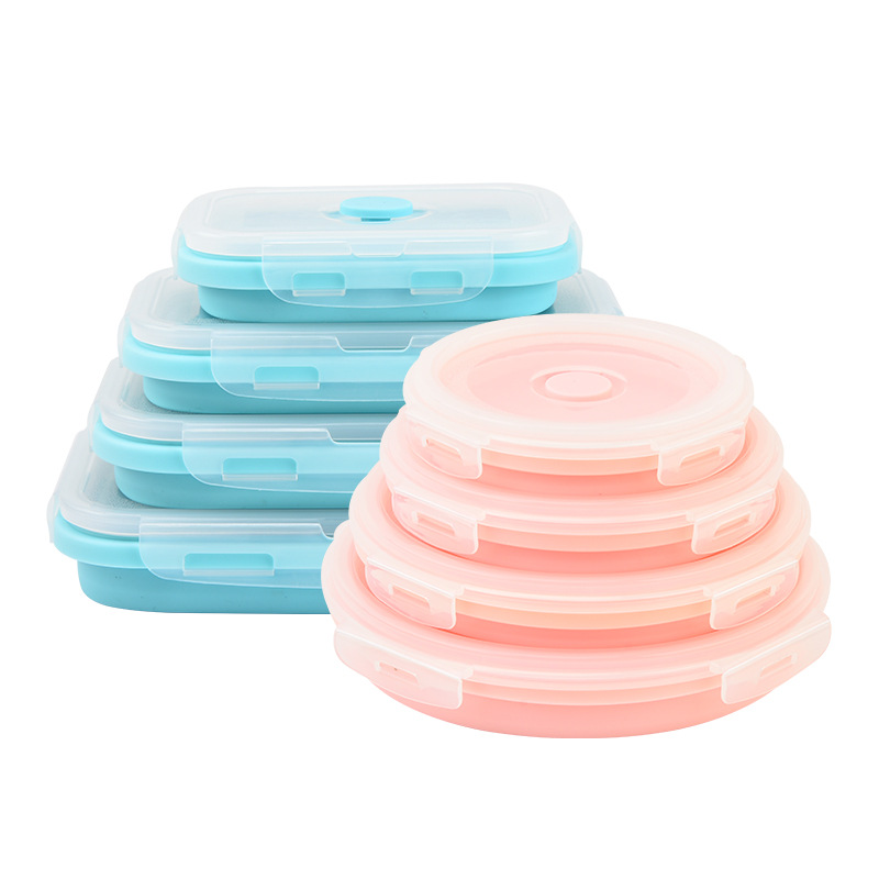 Fiambrera de silicona plegable redonda de 4 piezas caja bento creativa caja de almacenamiento de tazón plegable para el hogar juego de caja de conservación