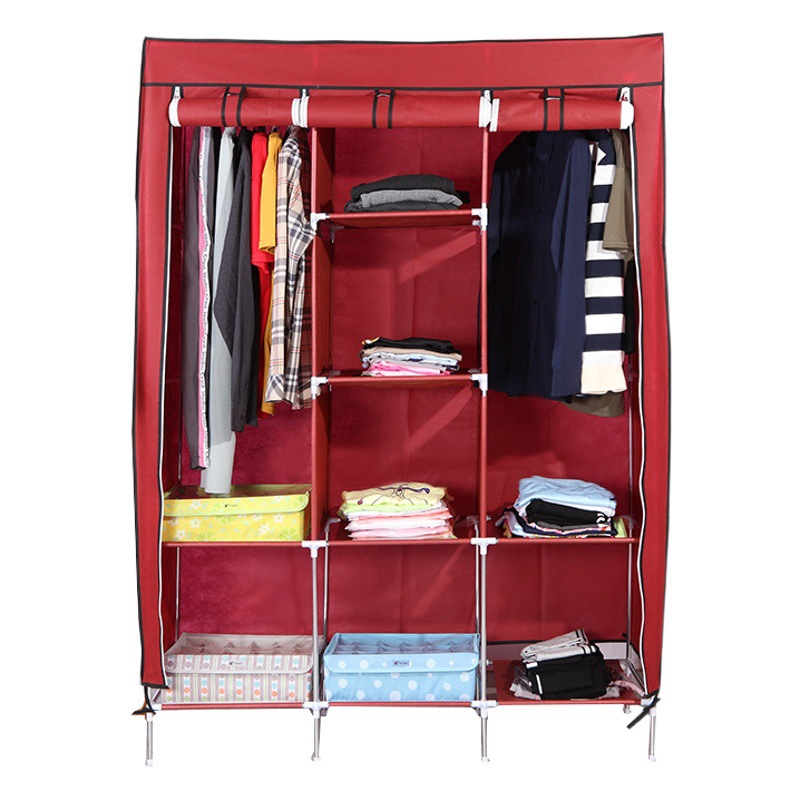 Multi-funcional al por mayor comercio exterior montaje armario no tejido de gran capacidad simple armario marco de acero plegable armario refuerzo