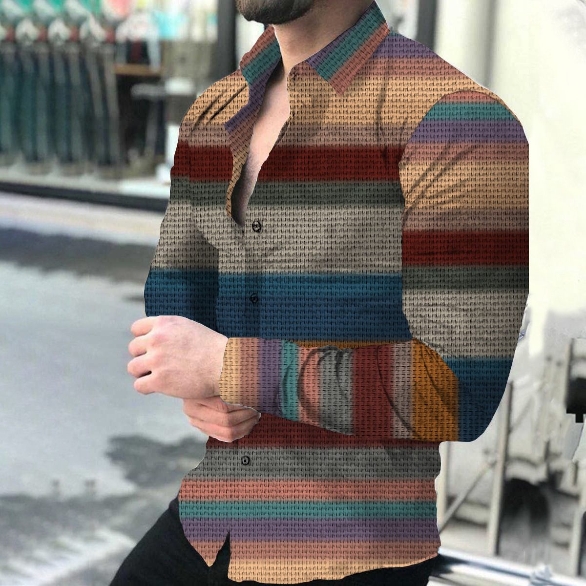 Ropa de hombre europea y americana de comercio exterior nueva personalidad casual de otoño camisa impresa de manga larga de los hombres de moda más camisa de tamaño