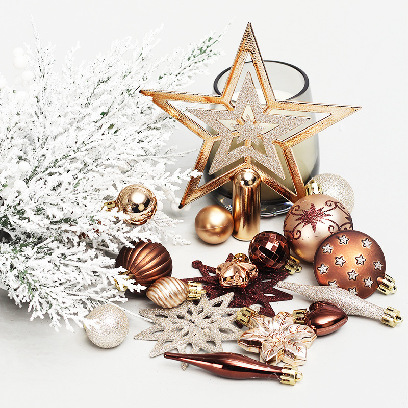 58 Stück Weihnachtskugeln mit Baumspitze, Weihnachtsdeko, Christbaumschmuck, Plastikkugel, Ornamentanhänger, Neujahrsdeko, Wohnkultur_voghion.com