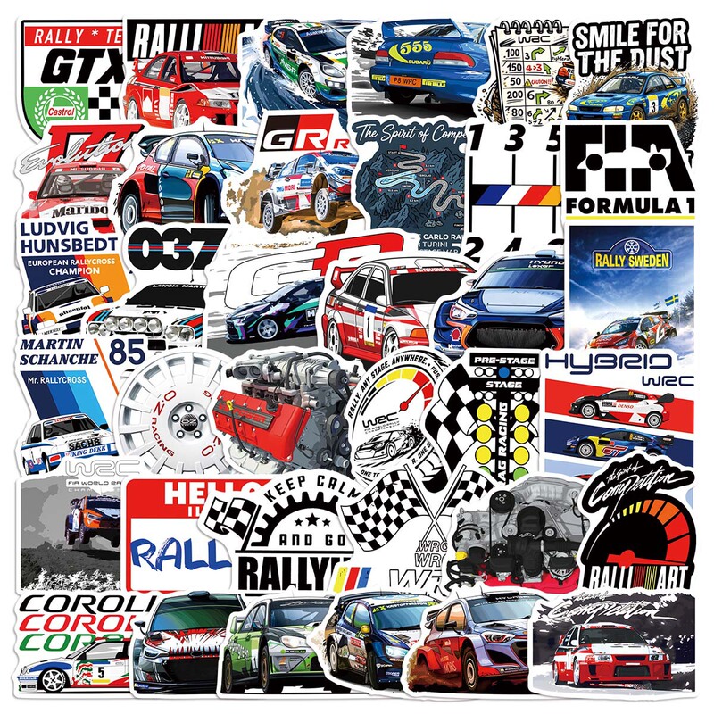 50 Rally Competition Stickers, Creative and Cool Laptop and Motorcycle Decorations, Cross-Border Waterproof Stickers