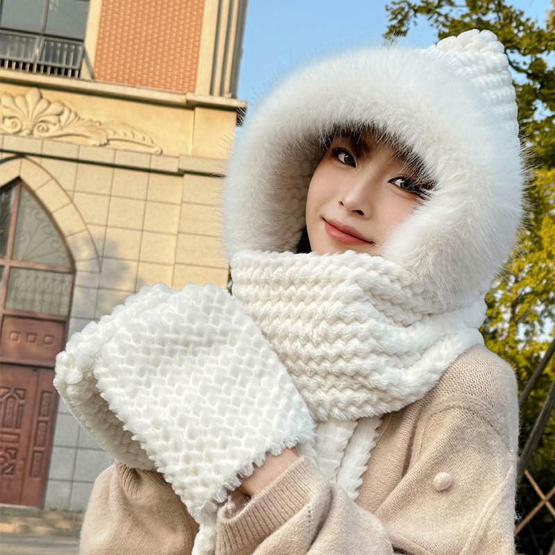 Protezione per le orecchie in pelliccia per bambini autunno inverno, cappelli caldi, sciarpe, guanti in un set da tre pezzi, antivento e freddo_voghion.com