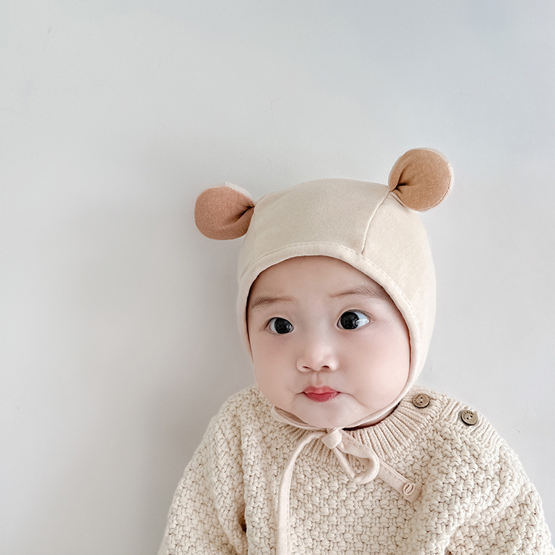 ins小熊新生婴儿春秋薄款胎帽0-12月无骨可爱宝宝包头套头帽子|undefined