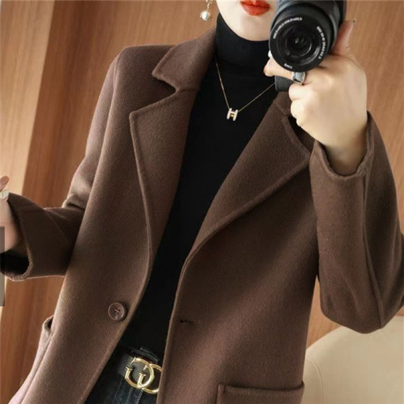 100%纯羊毛双面羊绒大衣女士中长款秋冬加厚小个子高档毛呢子外套|undefined