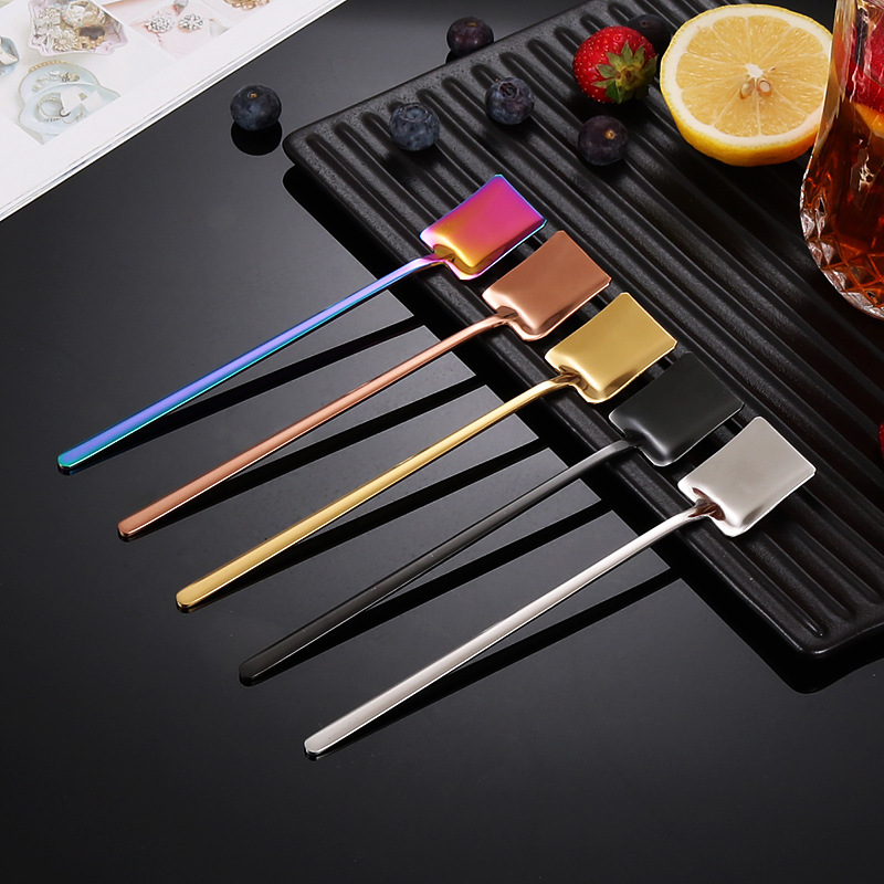 304 mango largo de acero inoxidable Cabeza Cuadrada cuchara pala bar creativo cuchara de hielo cuchara de mezcla de café del hogar cuchara de condimento