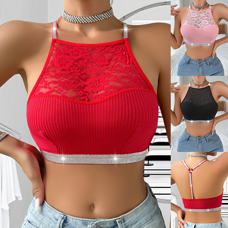 Bra Vest Style Mesh Silver Ribbon One-Strap See-Through Lace Amazon Lingerie in Stock Breathable Wireless Bra Vest Style Mesh Silver Ribbon One-Strap See-Through Lace Amazon Lingerie in Stock Breathable Wireless