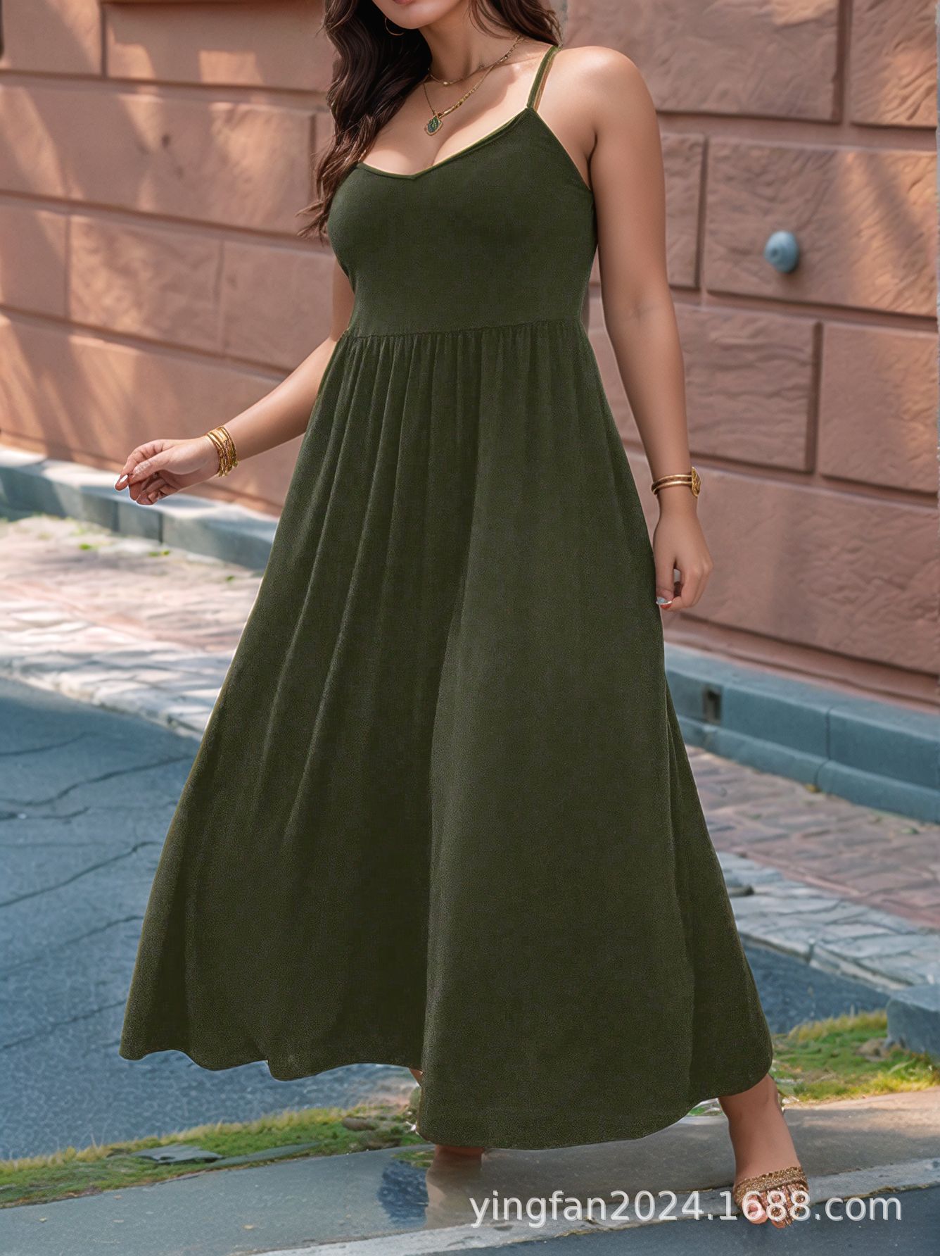 Amazon TikTok más comercio exterior transfronterizo Europa y Estados Unidos ropa de mujer de tamaño grande nuevo vestido de moda verde con espalda abierta image 4