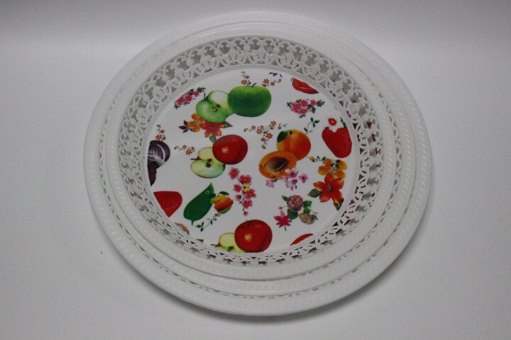 Three-piece set hollow lace round tray exquisite printing tea tray fruit tray white plate Three-piece set hollow lace round tray exquisite printing tea tray fruit tray white plate