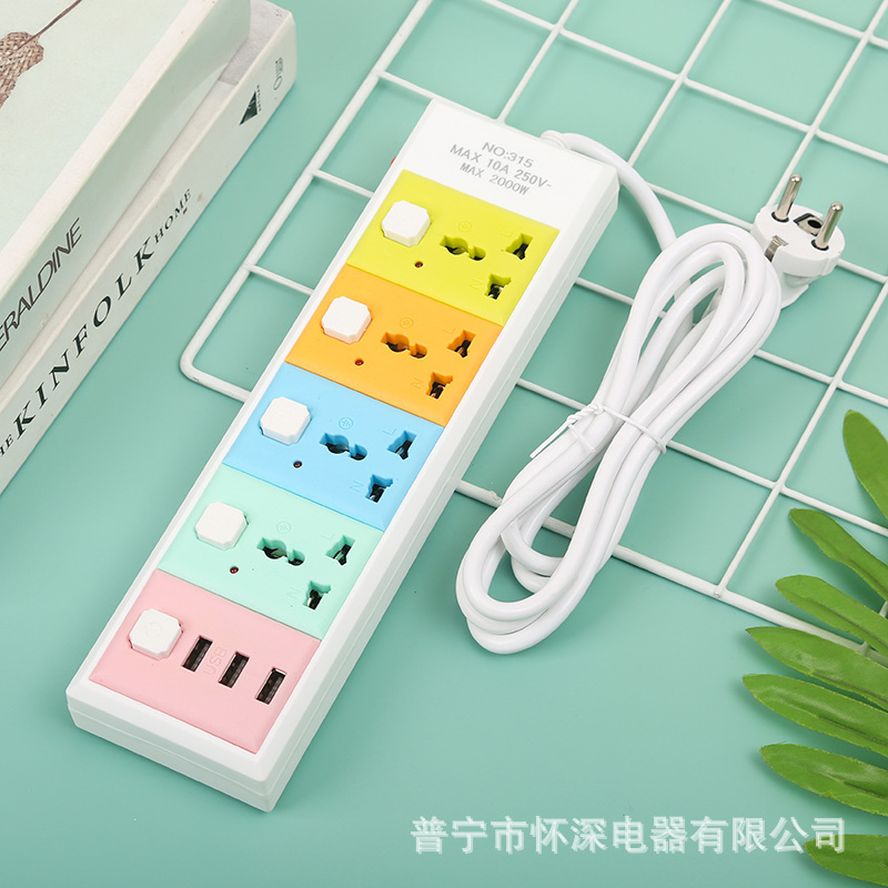 R315U#3USB comercio exterior enchufe de fila mayorista hogar multi-agujero colorido panel de las Comoras, Costa de Marfil enchufe de fila