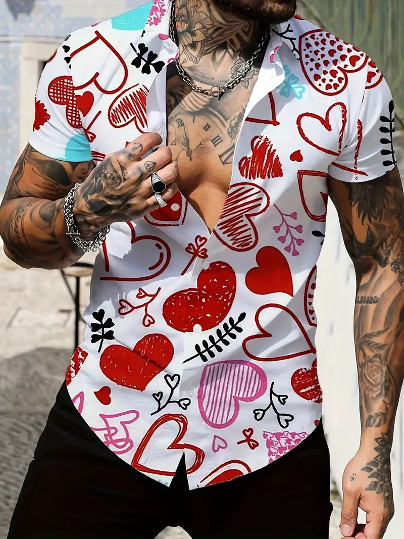 3d love blusa de manga corta con estampado digital, cita romántica, camisa de un solo pecho transpirable de estilo casual de todo fósforo MB1