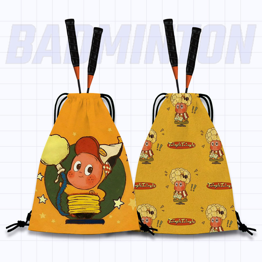 New Magic Baby Double-Shoulder Feather Racket Bag, Cute Cartoon Tennis Bag, Student Outdoor Sports Drawstring Tennis Bag