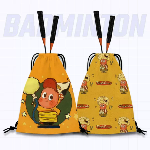 New Magic Baby Double-Shoulder Feather Racket Bag, Cute Cartoon Tennis Bag, Student Outdoor Sports Drawstring Tennis Bag