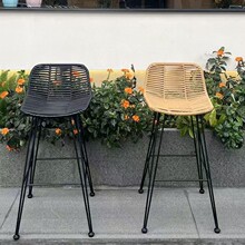 北欧藤椅高脚户外酒吧藤编吧台吧凳前台椅藤艺高椅休闲阳台椅吧椅