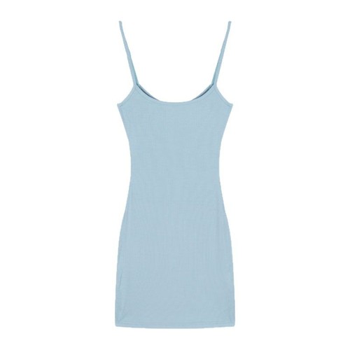 Sexy hot woman's summer casual low-cut strap dress with pure desire to show off curves, trending buttock-grazing dress