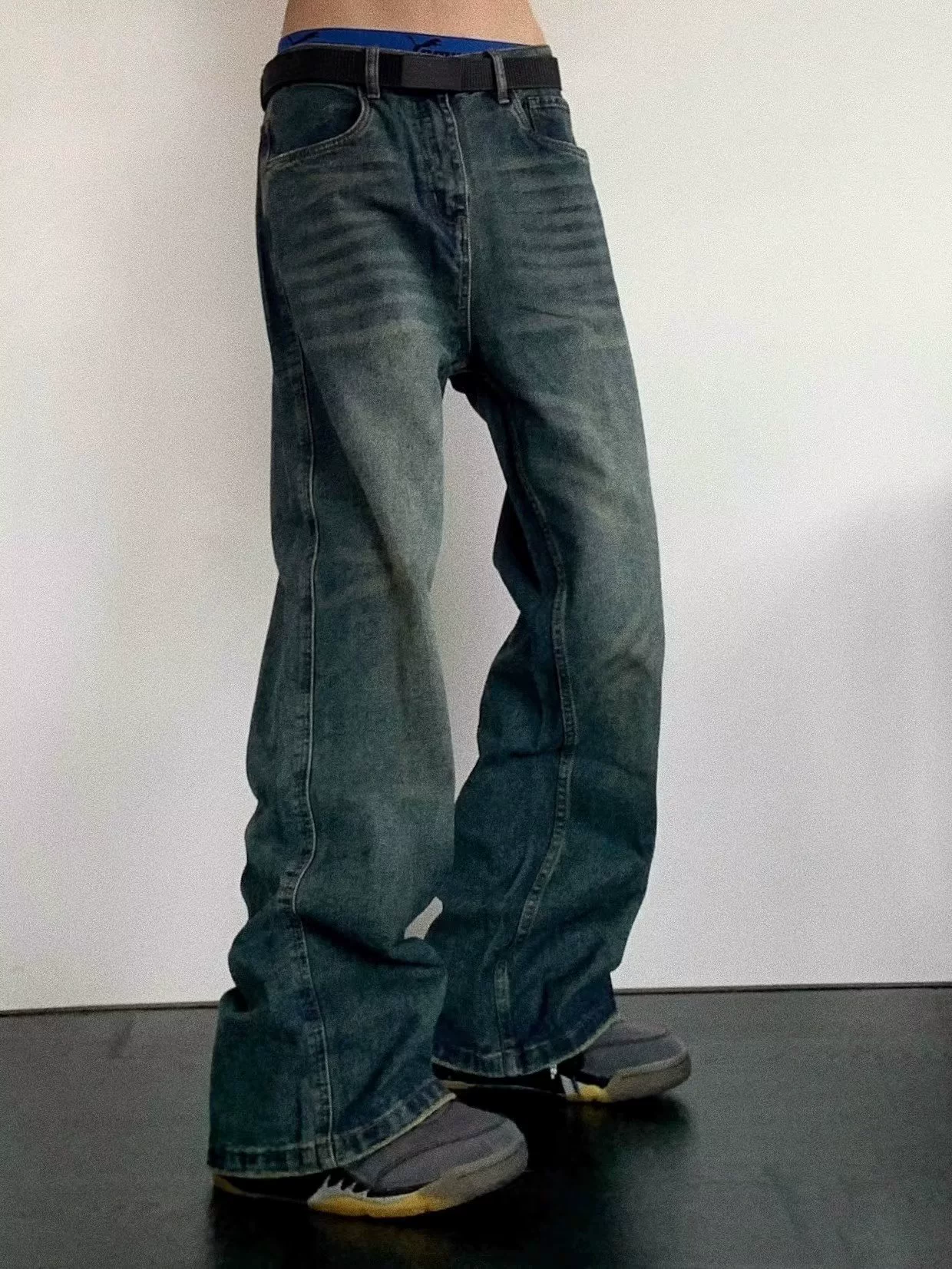 Европейский и американский стиль в повседневной жизни, washed и distressed, свободные прямые casual брюки для мужчин хип-хоп, ретро стиль