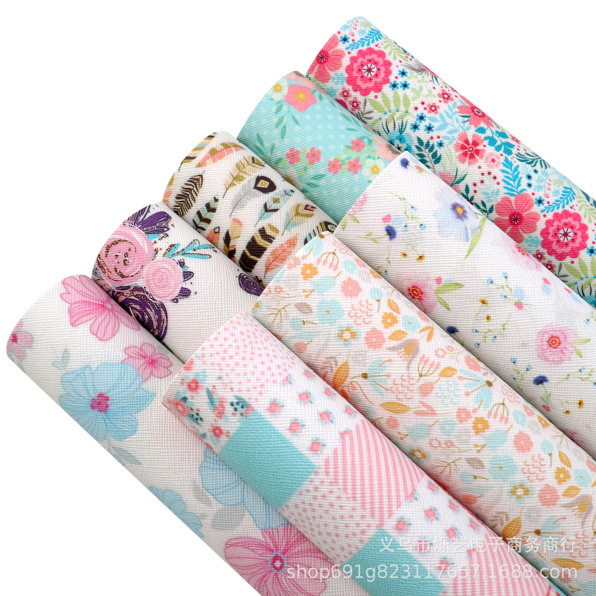 花朵小碎花春天系列数码印花pvc十字纹人造皮革DIY材料,1Yc48848