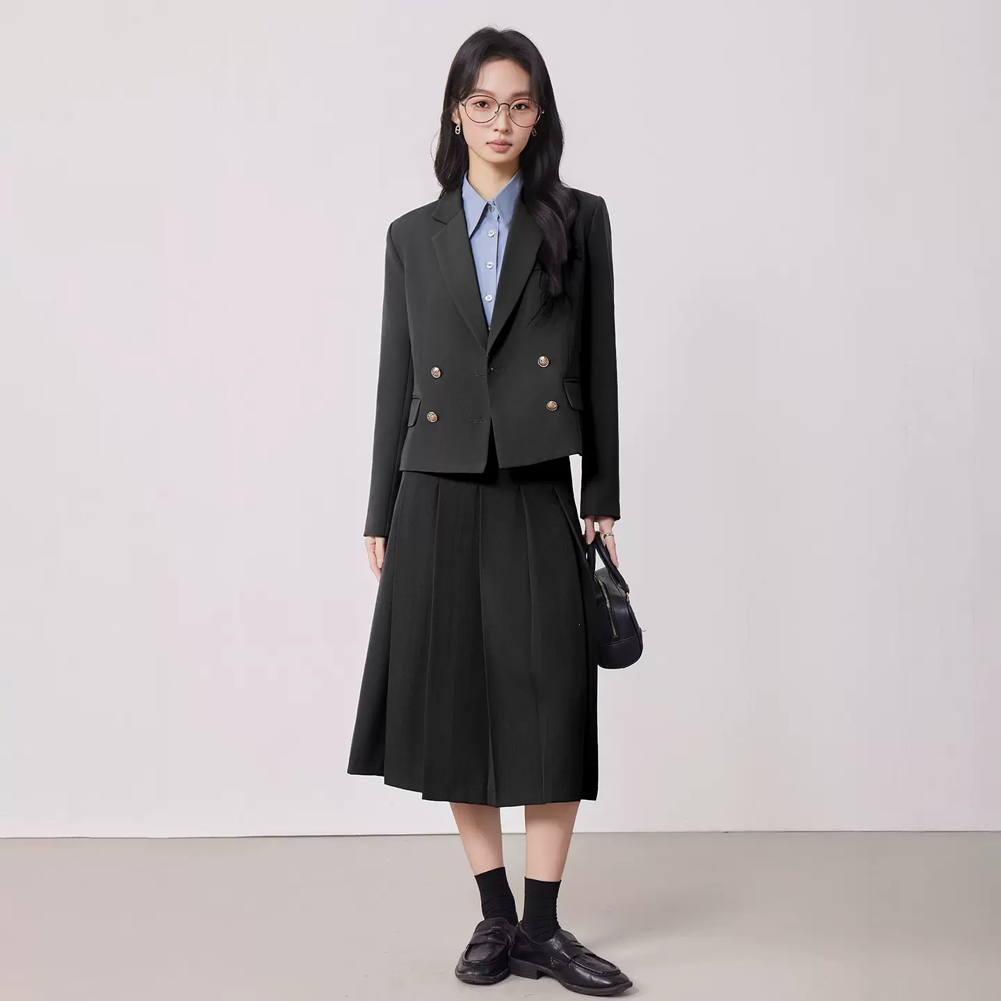 黑色大学生西装套装女外套裙子两件套装跨境批发职业装女套装