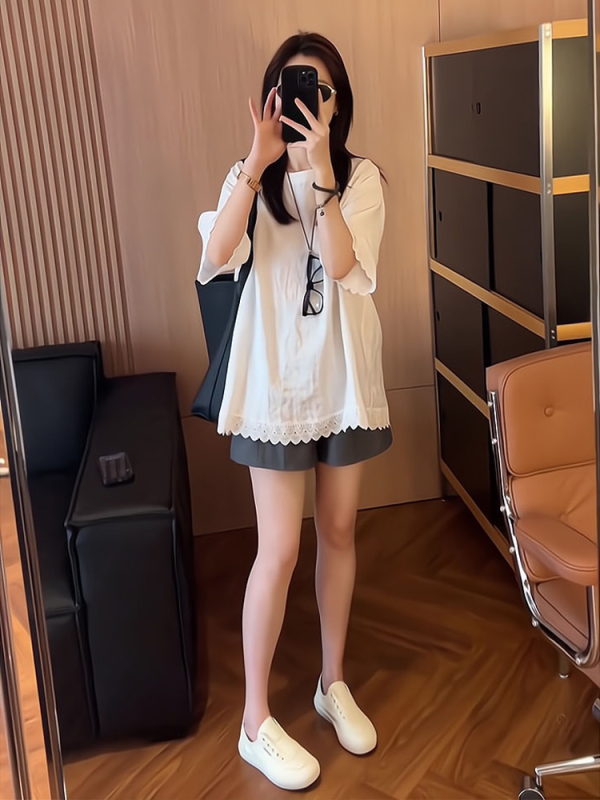 2025绝美夏天小套装大码女胖mm新款韩版减龄时尚短袖T恤上衣短裤|undefined