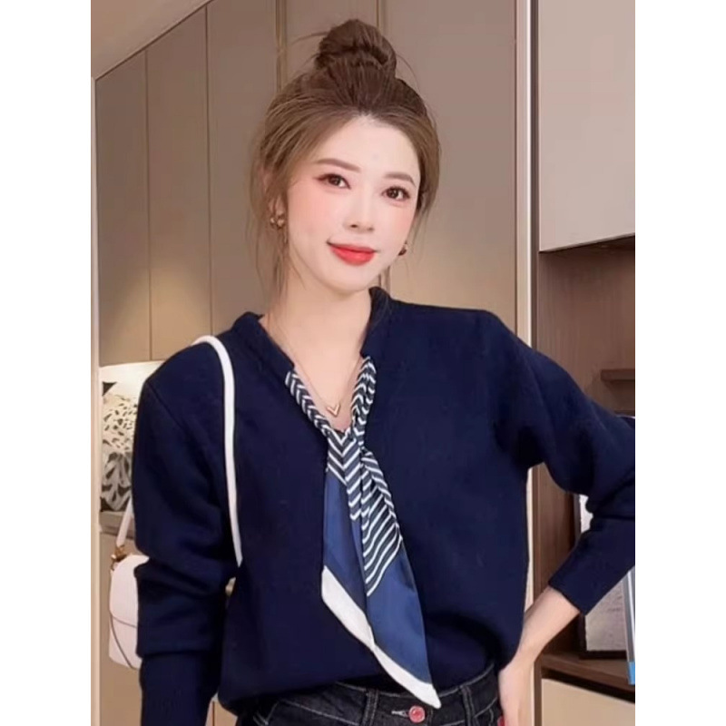 安迪绒面料穿搭飘带领针织衫女2025新款设计感别致红色开衫上衣|undefined