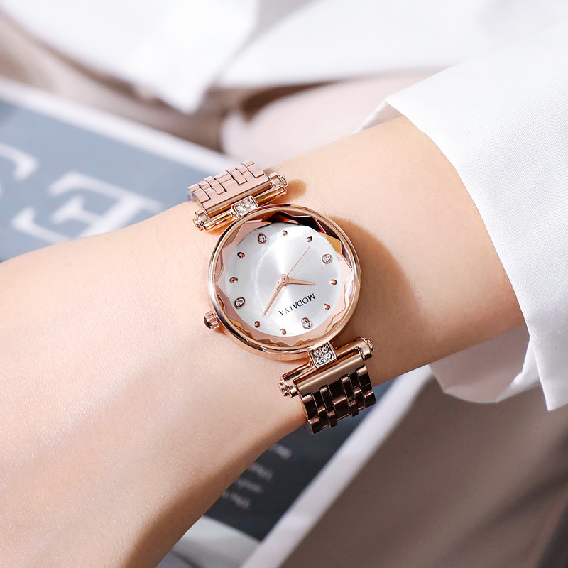 Transfronterizo transmisión en vivo elegante ronda estudiante femenina reloj de cuarzo de diamante de moda coreana mujer multi-color dial correa de acero reloj femenino