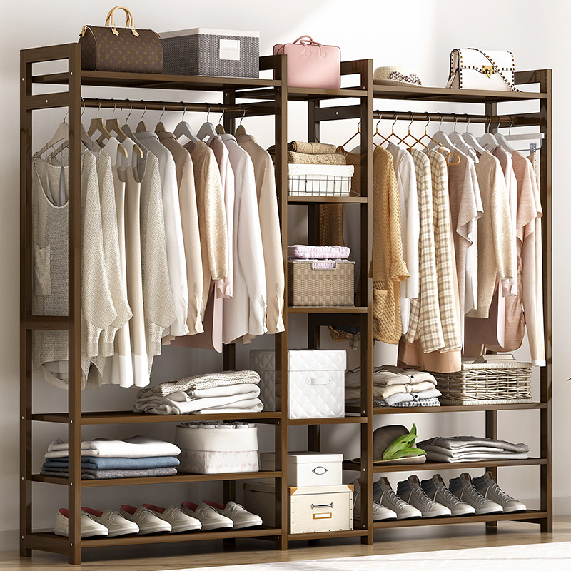 Simple hanger floor-type home clothes drying rack bedroom simple modern solid wood space-saving coat rack