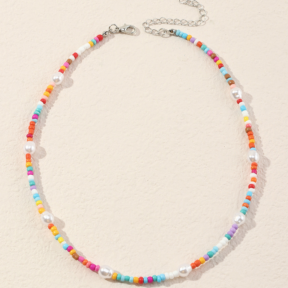 Bohemia Color Miyuki Beads Imitation Pearl Beaded Necklace Wholesale Nihaojewelry display picture 3