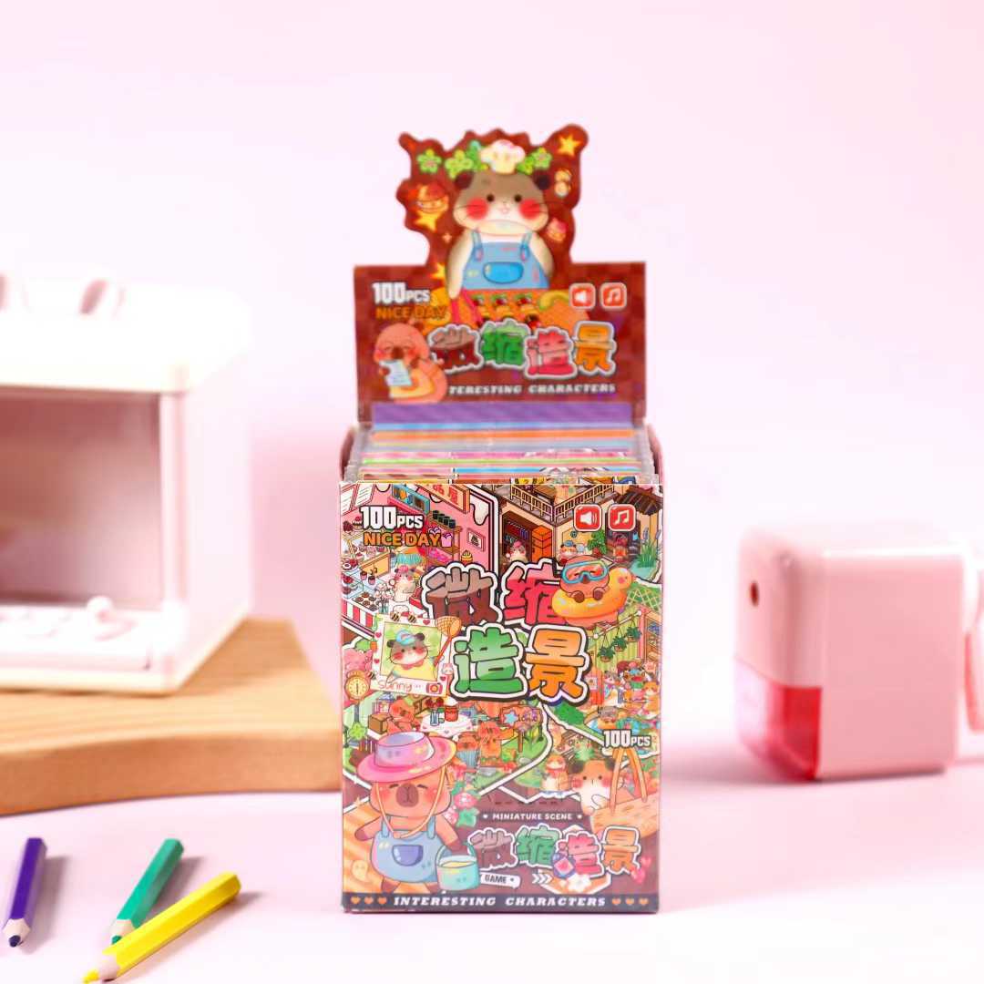 Mini original escena miniatura dibujos animados adorables pegatinas para niños 3D estereoscópicas hechas a mano diy pegatinas paisajísticas de almacenamiento