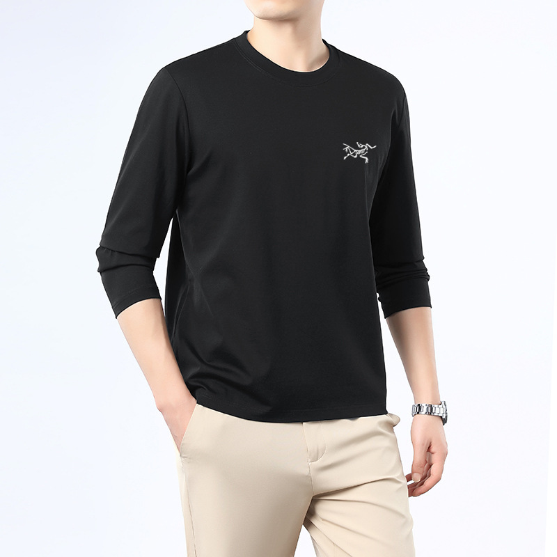 Bird's Nest Same Quality Spring and Autumn New Men's Long-Sleeve T-Shirt, Solid Color Versatile Round Neck Base Shirt for Young and Middle-Aged Men