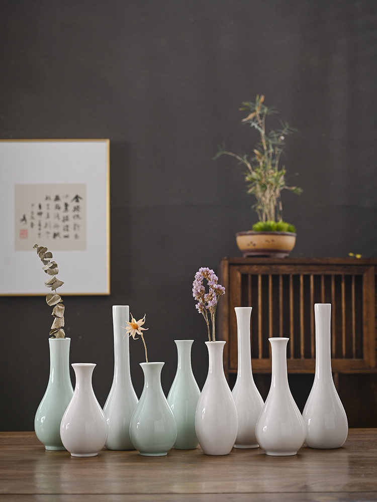 白玉净瓶茶道花插器家居摆件桌面青陶瓷小花瓶观音瓶供佛禅意花瓶