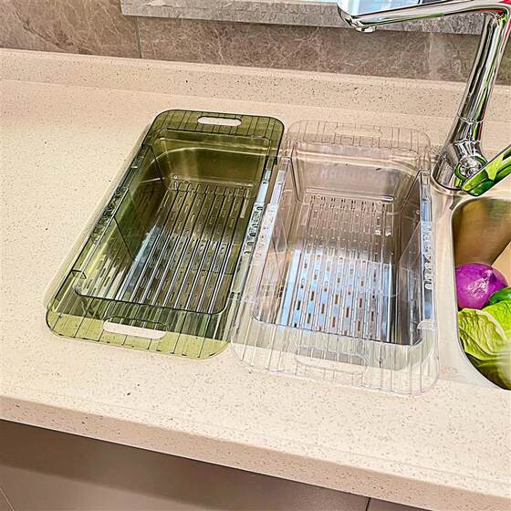 Retractable Draining Basket Kitchen Sink Sink Wash Basket Household Fruit and Vegetable Bowl Chopsticks Storage Draining Rack Draining Artifact