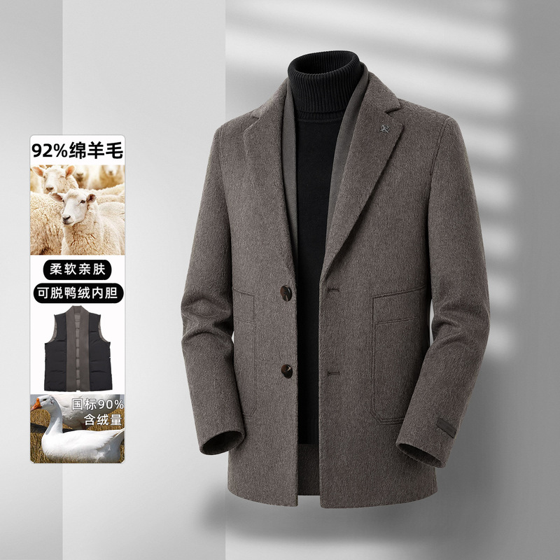 Winter double-sided cashmere coat for men, medium-length, with detachable down lining, button style, casual woolen coat Winter double-sided cashmere coat for men, medium-length, with detachable down lining, button style, casual woolen coat