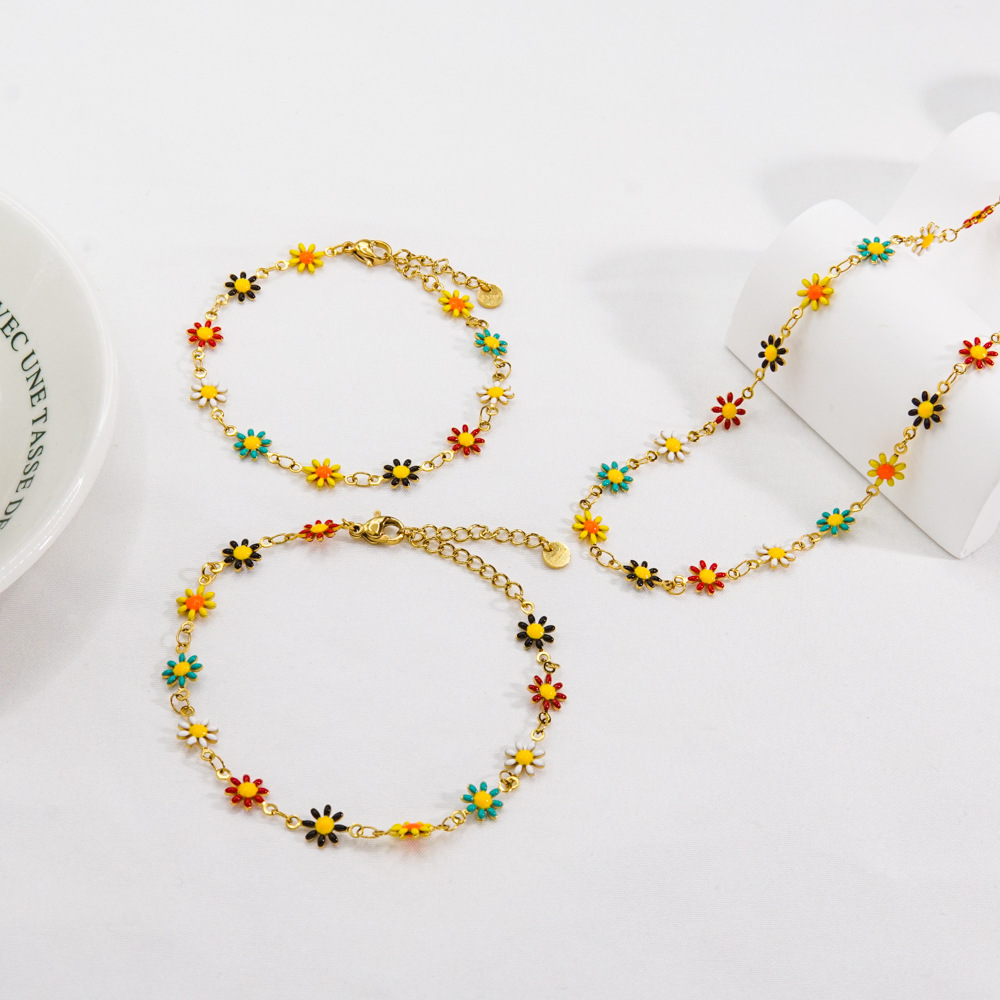 Bracelets, Anklet, Necklace Classification 1 Piece Quantity Holiday Occasion 304 Stainless Steel Material Flower Pattern PVD Coated 14K Gold Real Gold Plated Flower 304 Stainless Steel Sweet Waterproof Non Tarnish Bracelets Anklet Necklace