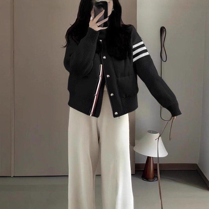 小个子穿搭针织拼接羽绒棉服女短款TB冬季休闲外套女立领棉衣加厚|undefined