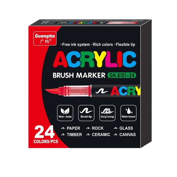 Guangna 8101 marcador acrílico lineal 24 bolígrafo de acuarela acrílico anti-secado estudiante bolígrafo de graffiti sin presión de bricolaje