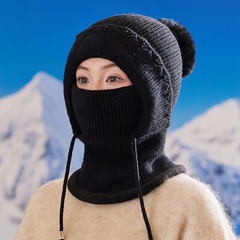 帽子围脖一体围巾女冬保暖冬季加绒冬天骑电动车戴的电瓶车防风帽