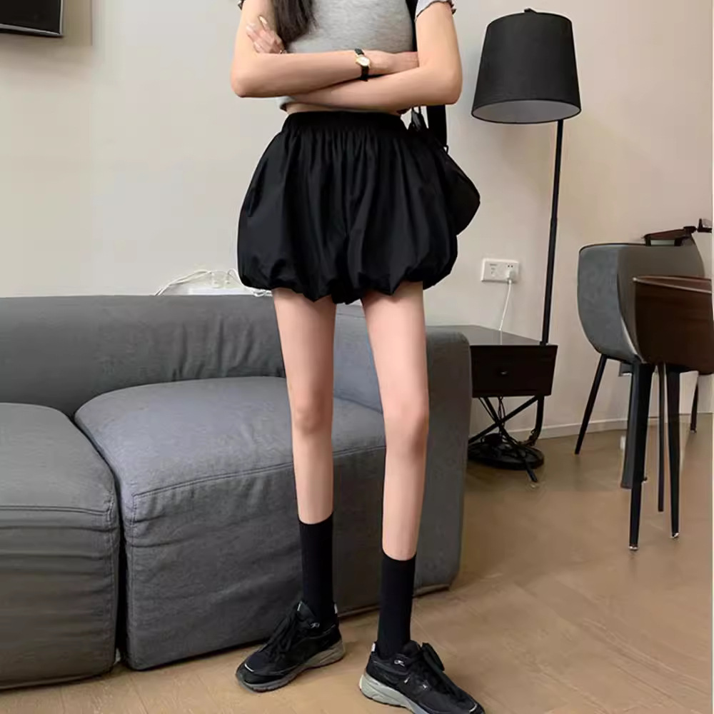 캐주얼 플라워 버드 와이드 레그 반바지 여성 여름 2024 한국식 루즈핏 슬리밍 호박 랜턴 반바지