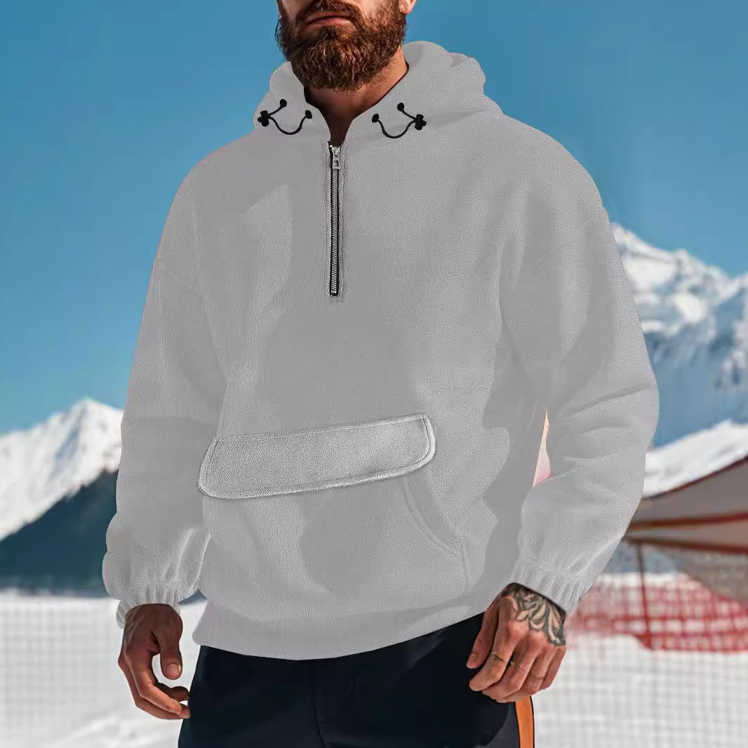Felpa con cappuccio da uomo autunno inverno felpa con cappuccio in pile austriaco con tasca larga e mezza cerniera pullover con cappuccio_voghion.com