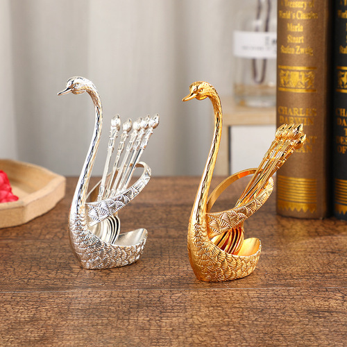 Manufacturer Swan Fruit Fork Storage Kitchen Fashion Creative Metal Craft Tableware Silver Swan Spoon Set