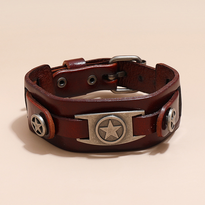 simple retro five-pointed star multi-layer leather bracelet