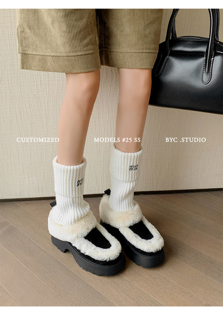 Boot tuyết nữ da cừu một mảnh gót cao lót lông dày giữ ấm — màu nâu chi tiết 16
