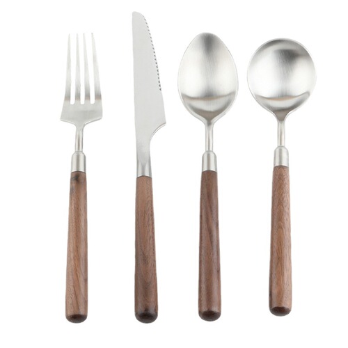Walnut handle 304 stainless steel light luxury ins steak knife and fork wholesale western restaurant spoon tableware knife and fork set