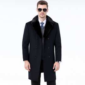轻奢正品水貂毛领羊毛大衣男士休闲中年爸爸保暖濑兔毛内胆毛外套