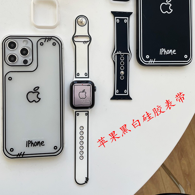 Applewatch8アップル腕時計iwatch7世代漫画プリント二次元白黒シリコンバンドに適用|undefined