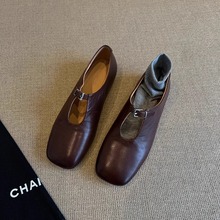 法式玛丽珍女鞋2025新款橡胶底软底平底小皮鞋超软豆豆鞋擦色单鞋