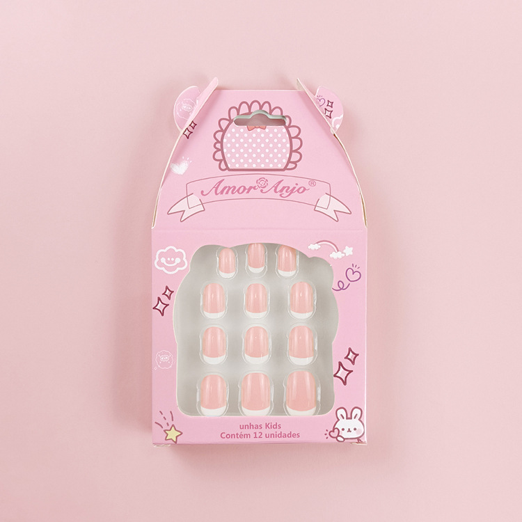 Ventas transfronterizas en caliente interesantes manicuría infantil azul rosa adorable patrón de uñas parches lindos conejos azul rosa para usar uñas