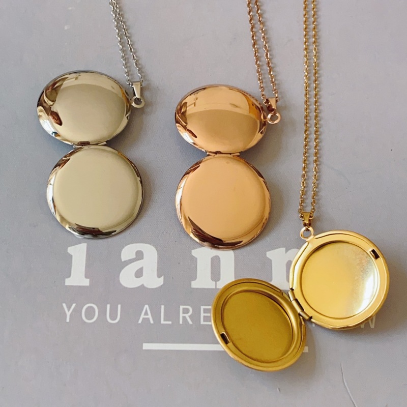 Ion Plating (IP) Gold Plating Process 18K Gold Plated Rose Gold Plated White Gold Plated 316 Stainless Steel  Titanium Steel Ion Plating (IP) Round IG Style Locket Necklace For Unisex